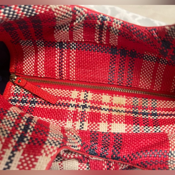 Kate Spade Bow front Plaid Medium Satchel/Handbag Red/Cream/Navy - Picture 7 of 11